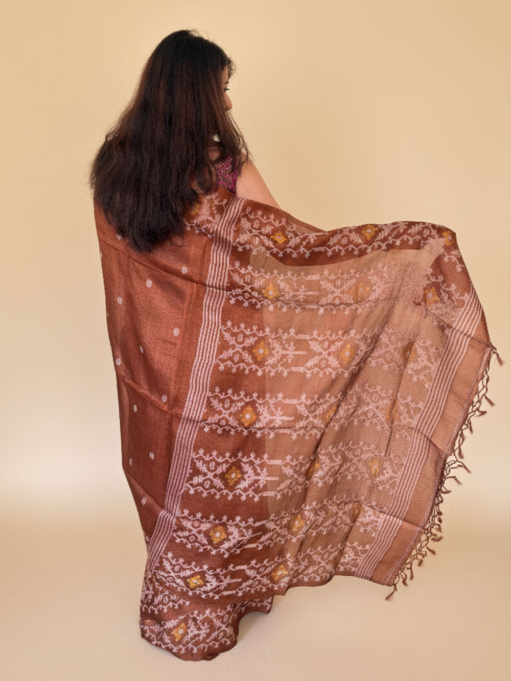 Brown Pure Silk Tussar Handloom Saree