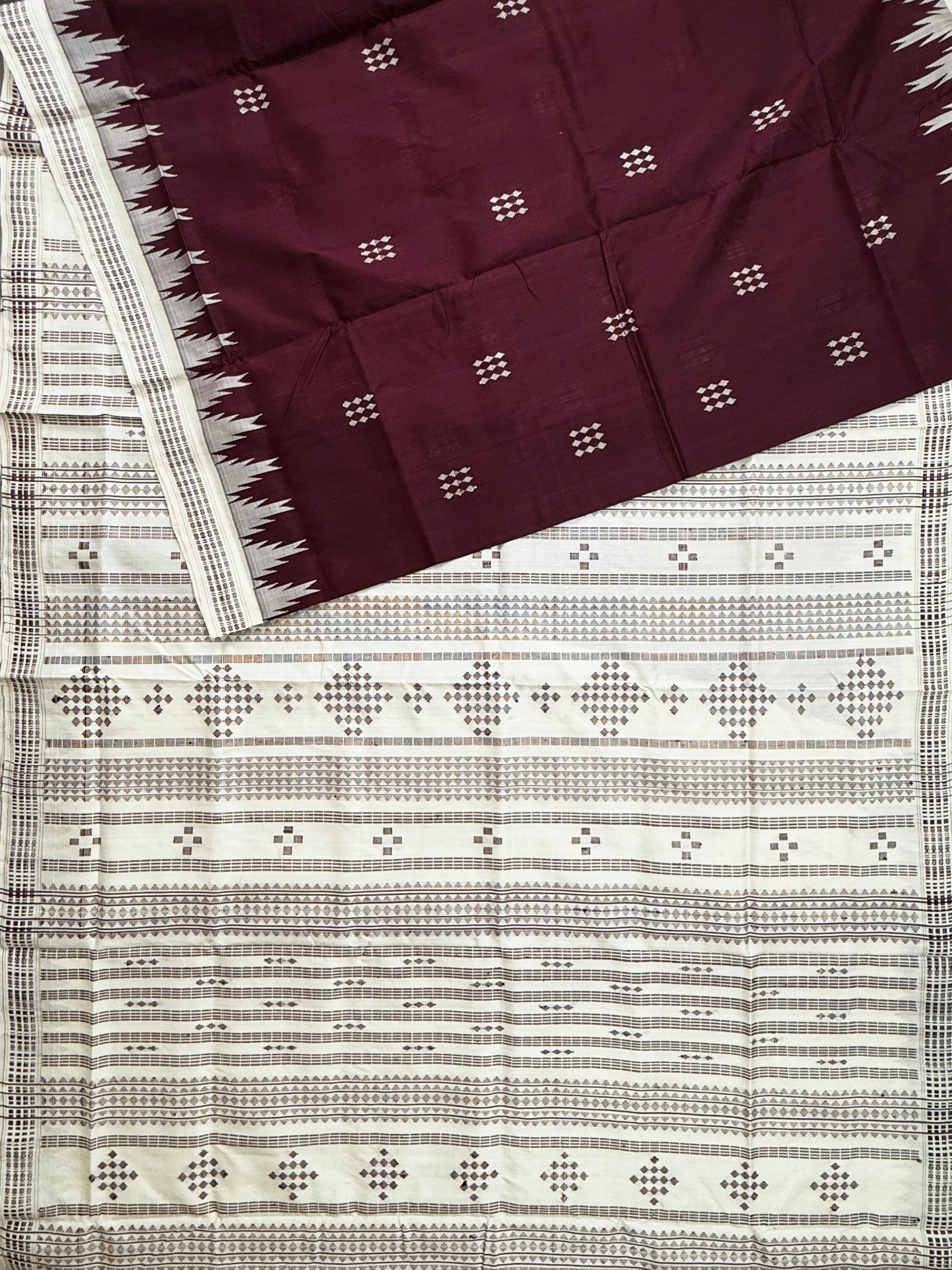 Burgundy Double Pallu Handloom Berhampuri Pure Silk Patta Saree