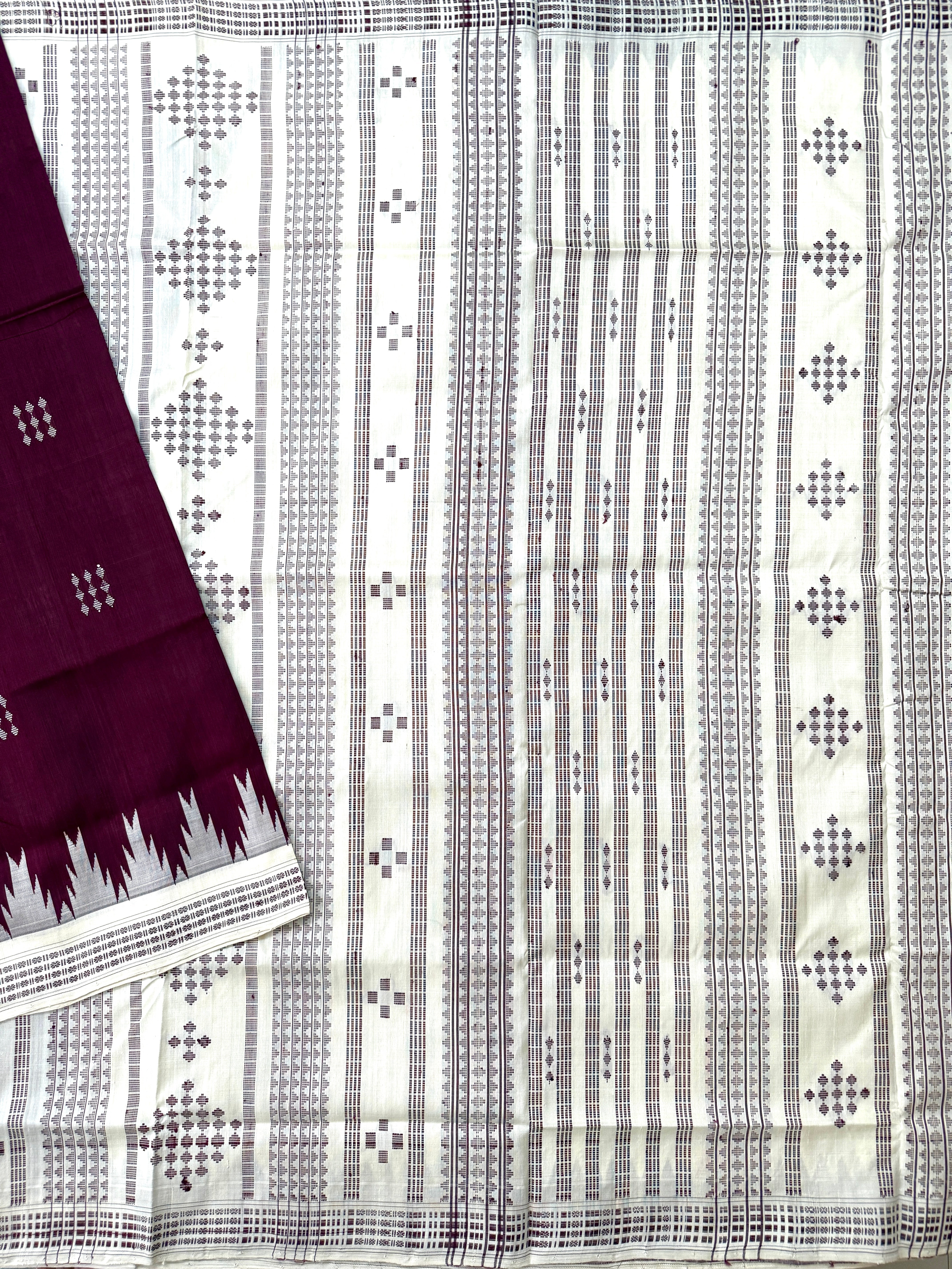 Burgundy Double Pallu Handloom Berhampuri Pure Silk Patta Saree