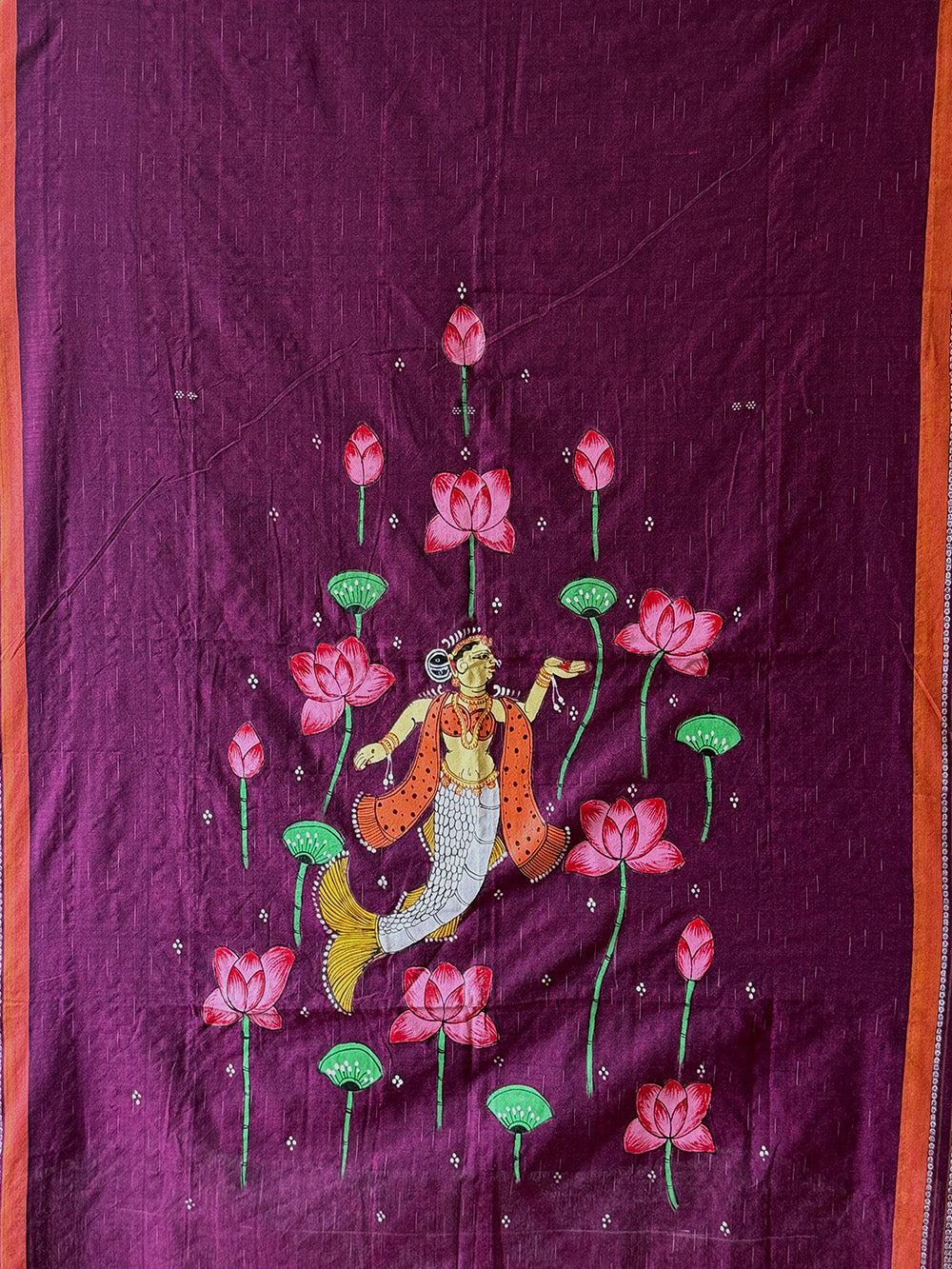 Burgundy Hand Painted Pattachitra Dress Material with Patchwork Dupatta