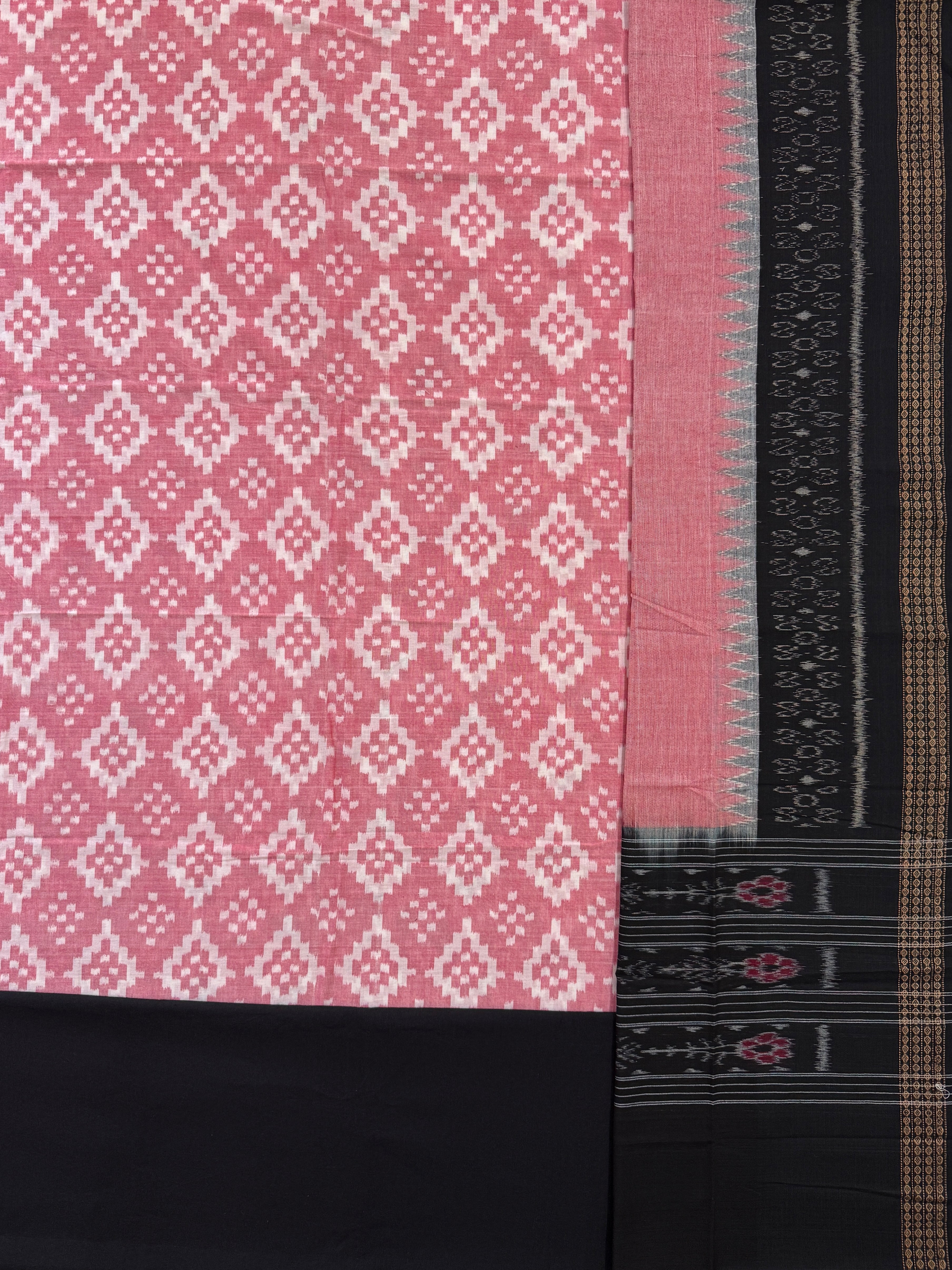 Coral Pink and Black Sambalpuri Handloom Cotton Dress Material