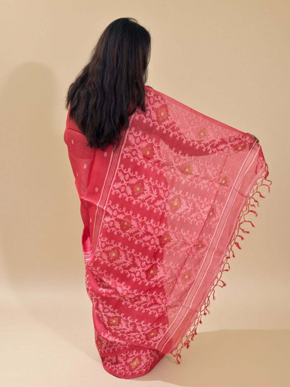 Crimson Red Pure Silk Tussar Handloom Saree