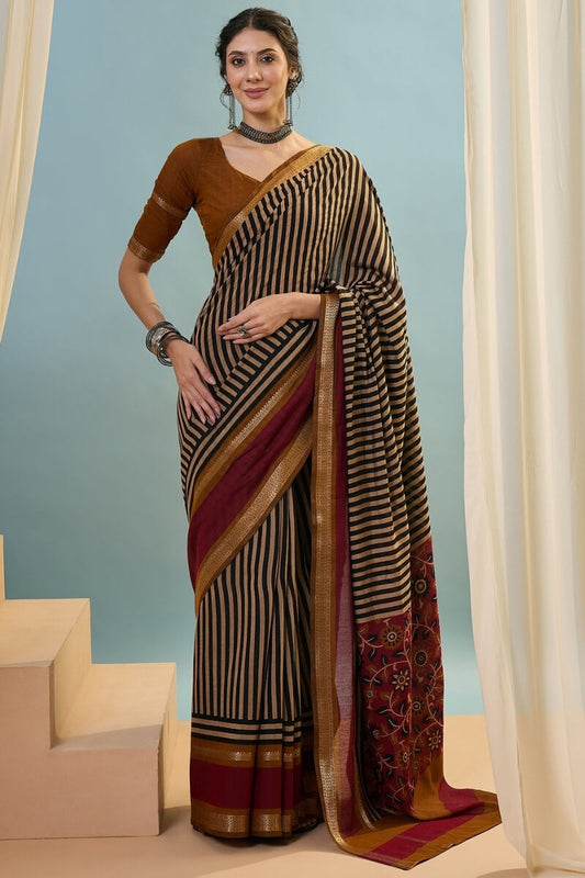 Designer Black Printed Cotton Silk Saree With Embellished Blouse Piece