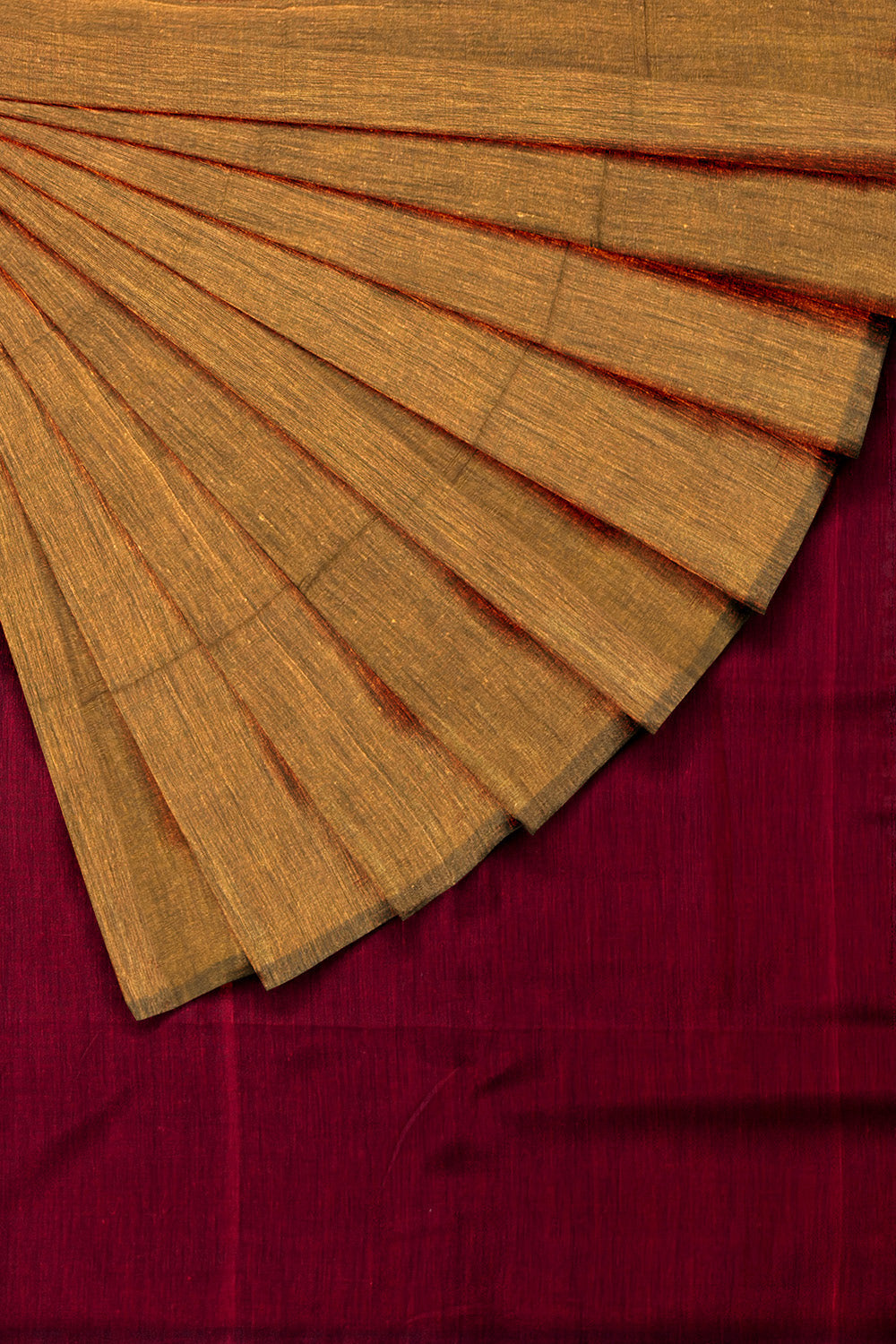 Golden Brown and Maroon Khadi Cotton Handloom Saree