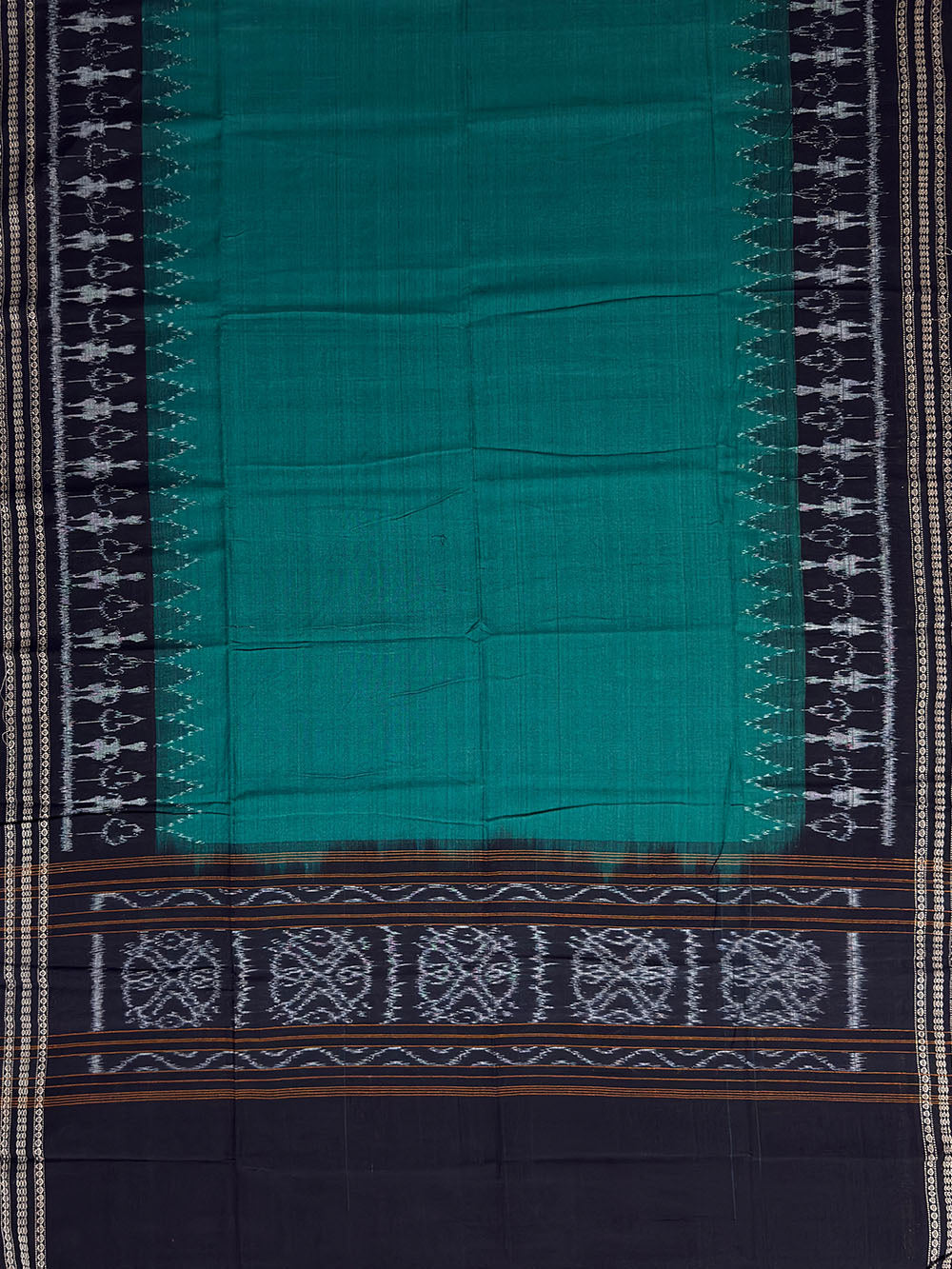 Green, Maroon and Black Sambalpuri Handloom Cotton Dress Material with Flower Motifs