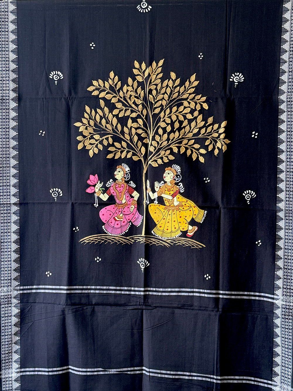 Green and Black Hand Painted Pattachitra Dress Material