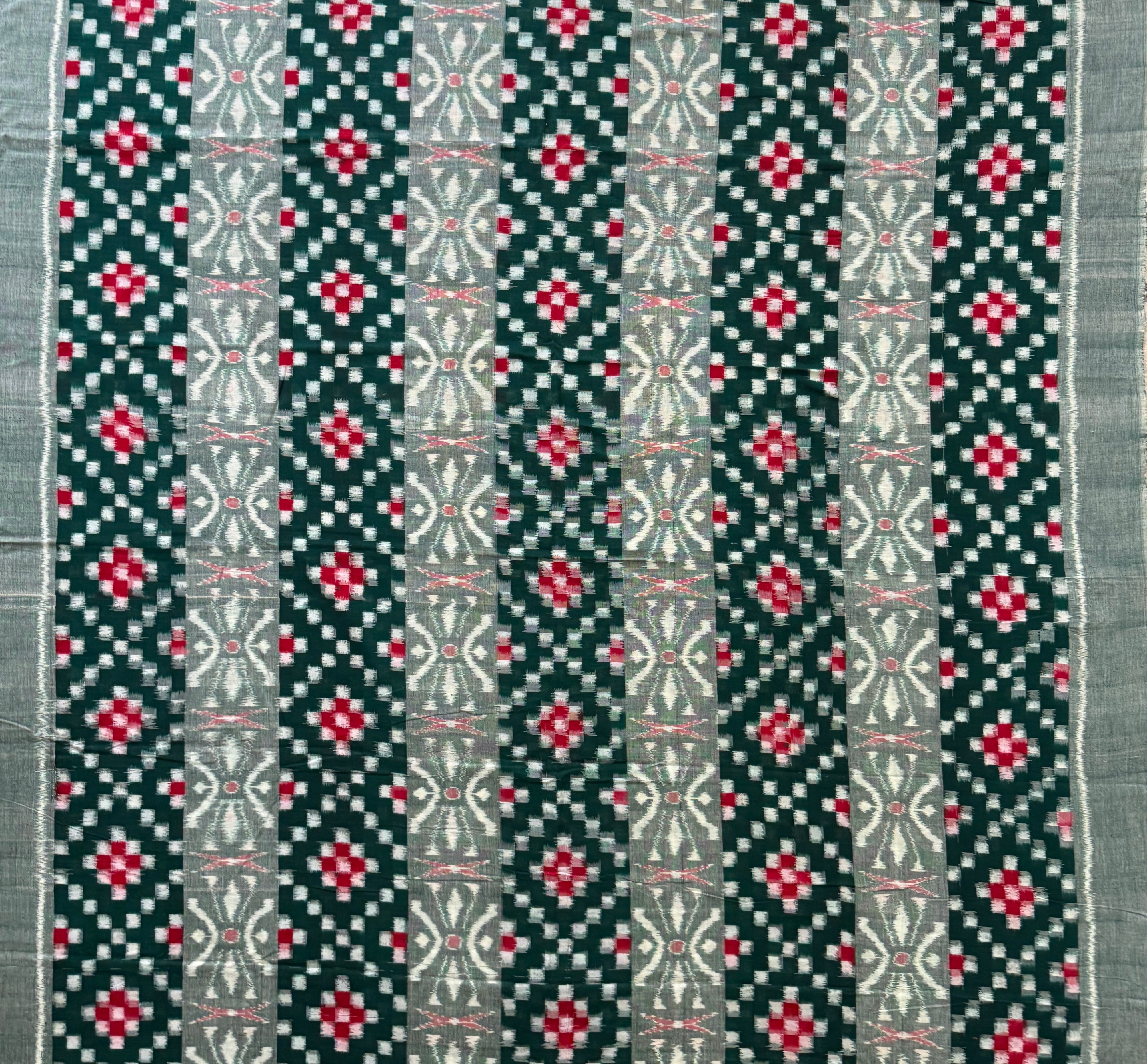 Green and Pink Sambalpuri Handloom Cotton Dress Material With Pasapalli Pattern