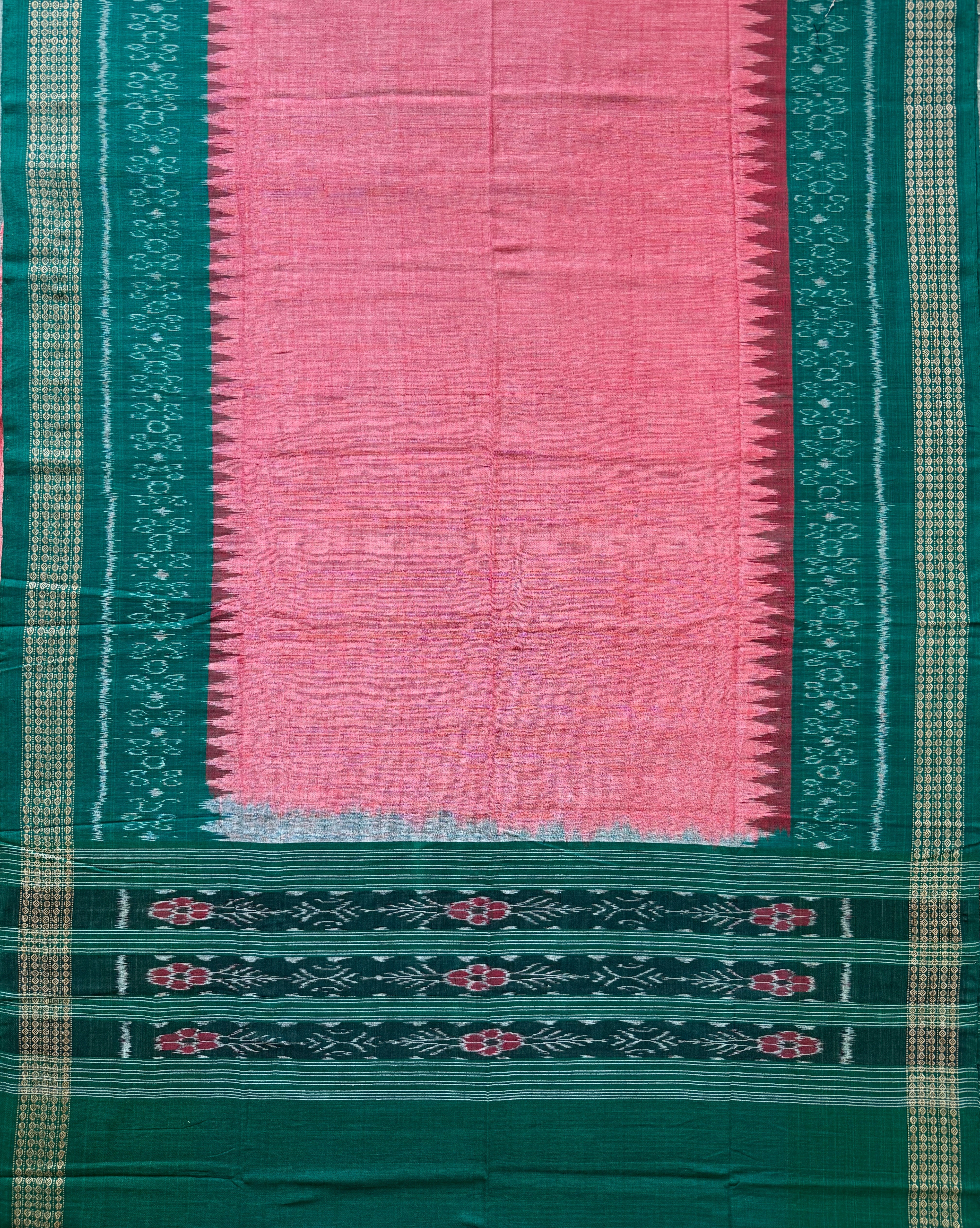 Green and Pink Sambalpuri Handloom Cotton Dress Material With Pasapalli Pattern