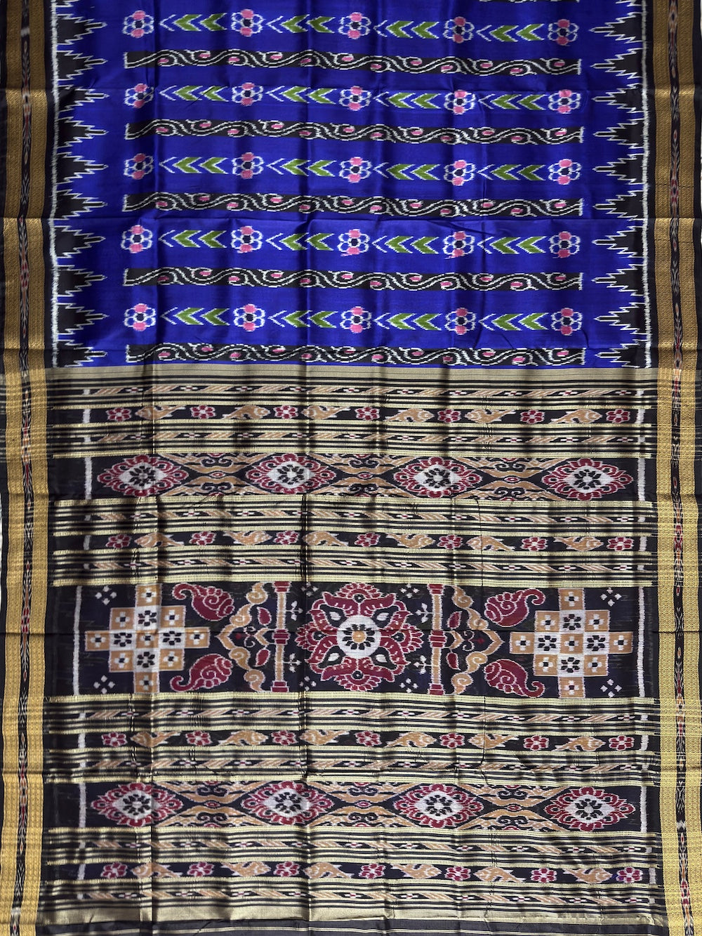 Indigo Blue and Black Pure Silk Handloom Khandua Patta Saree