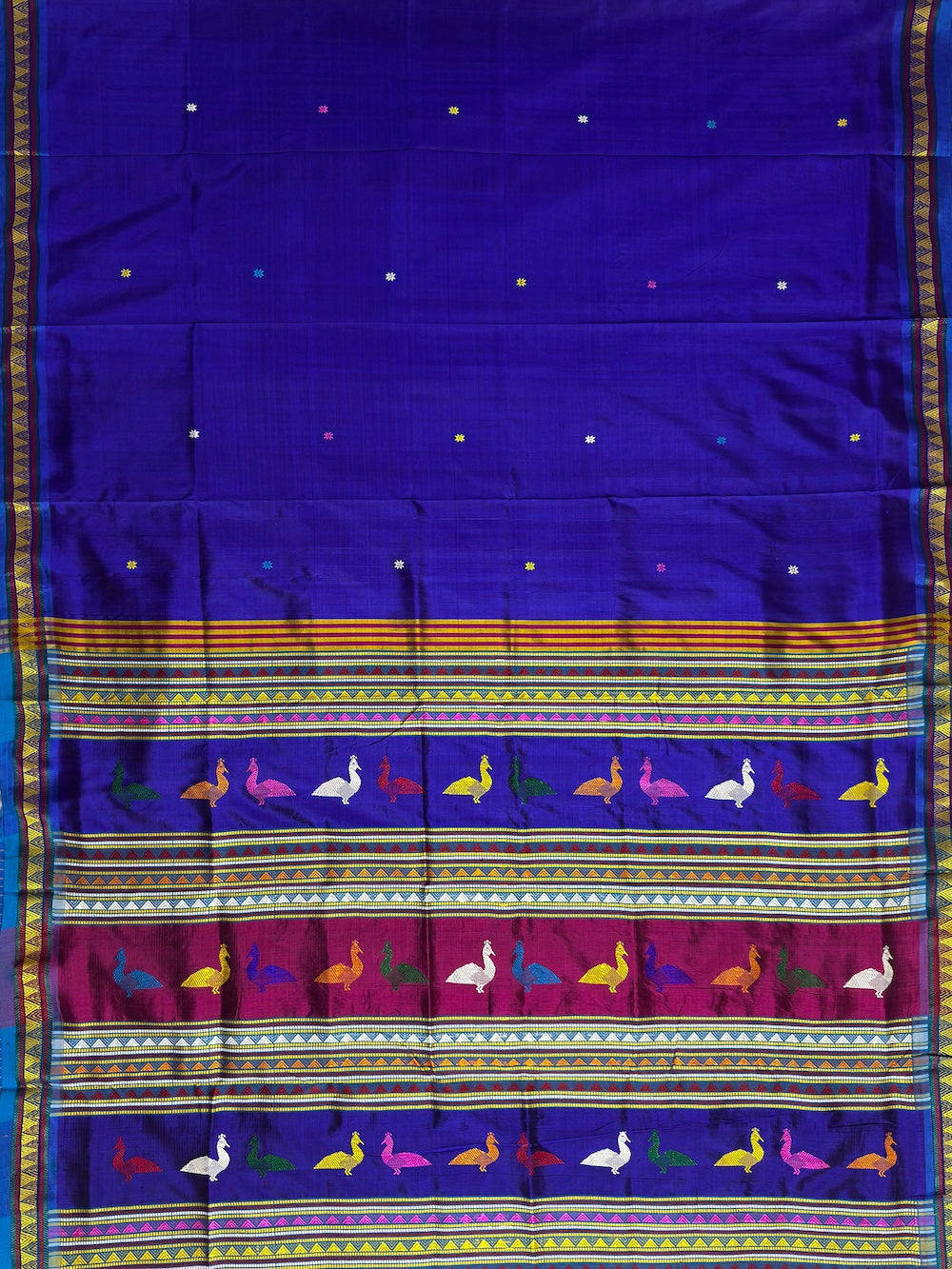 Royal Blue Dongria Triangle Pattern Anchal Pure Silk Handloom Khandua Patta Saree