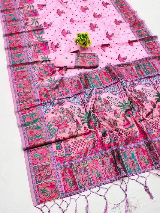 Woebegone Pink Pashmina Saree With Embellished Blouse Piece