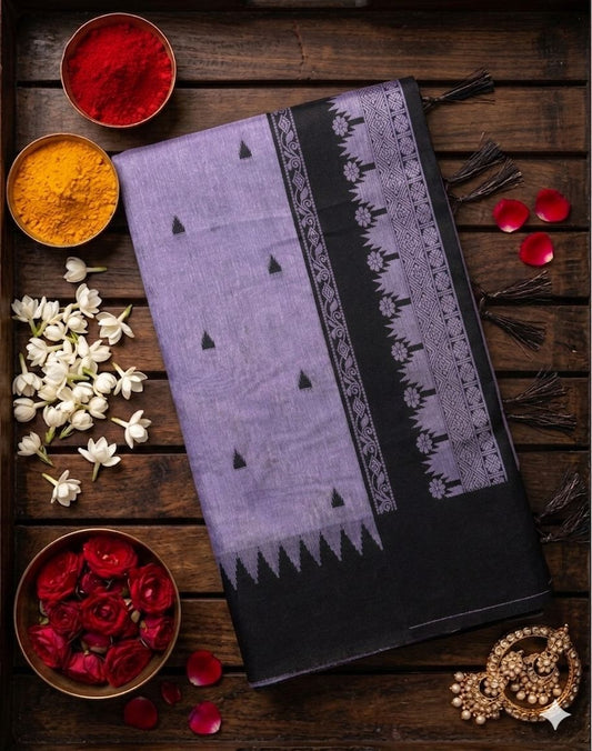 Impressive Lavender Cotton Silk Saree With Denouement Blouse Piece