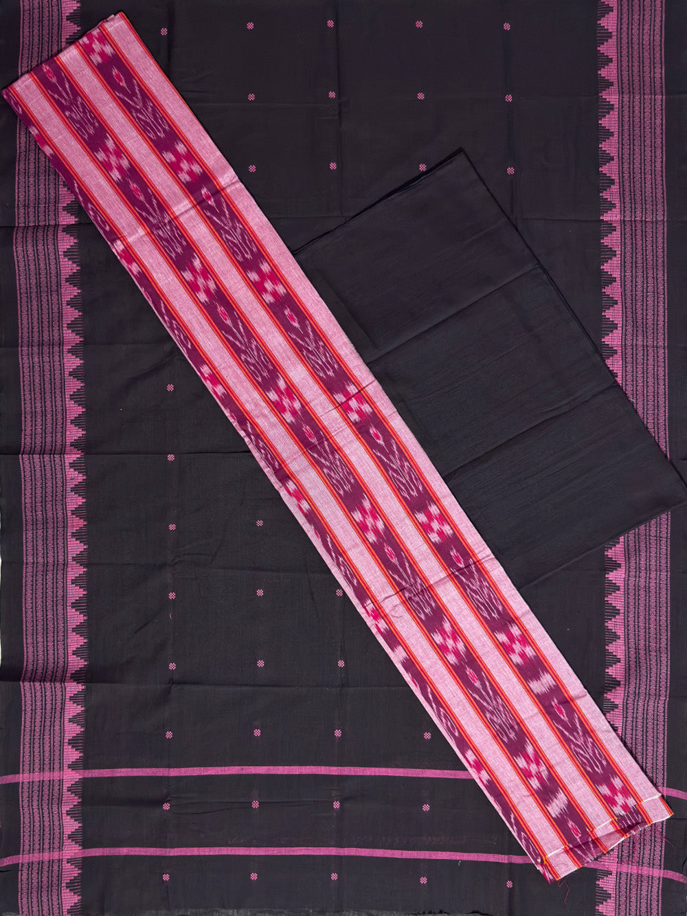 Light Pink and Black Nuapatna Handloom Cotton Dress Material