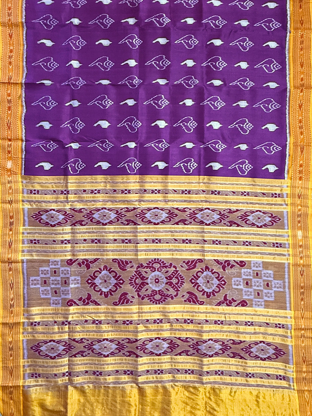 Magenta and Yellow Sankha Pattern Pure Silk Handloom Khandua Patta Saree