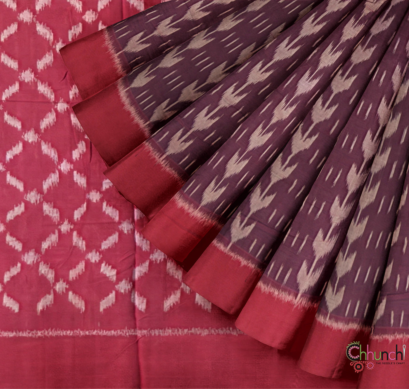Maroon Pochampally Mercerised Cotton Handloom Saree in Ikkat Pattern