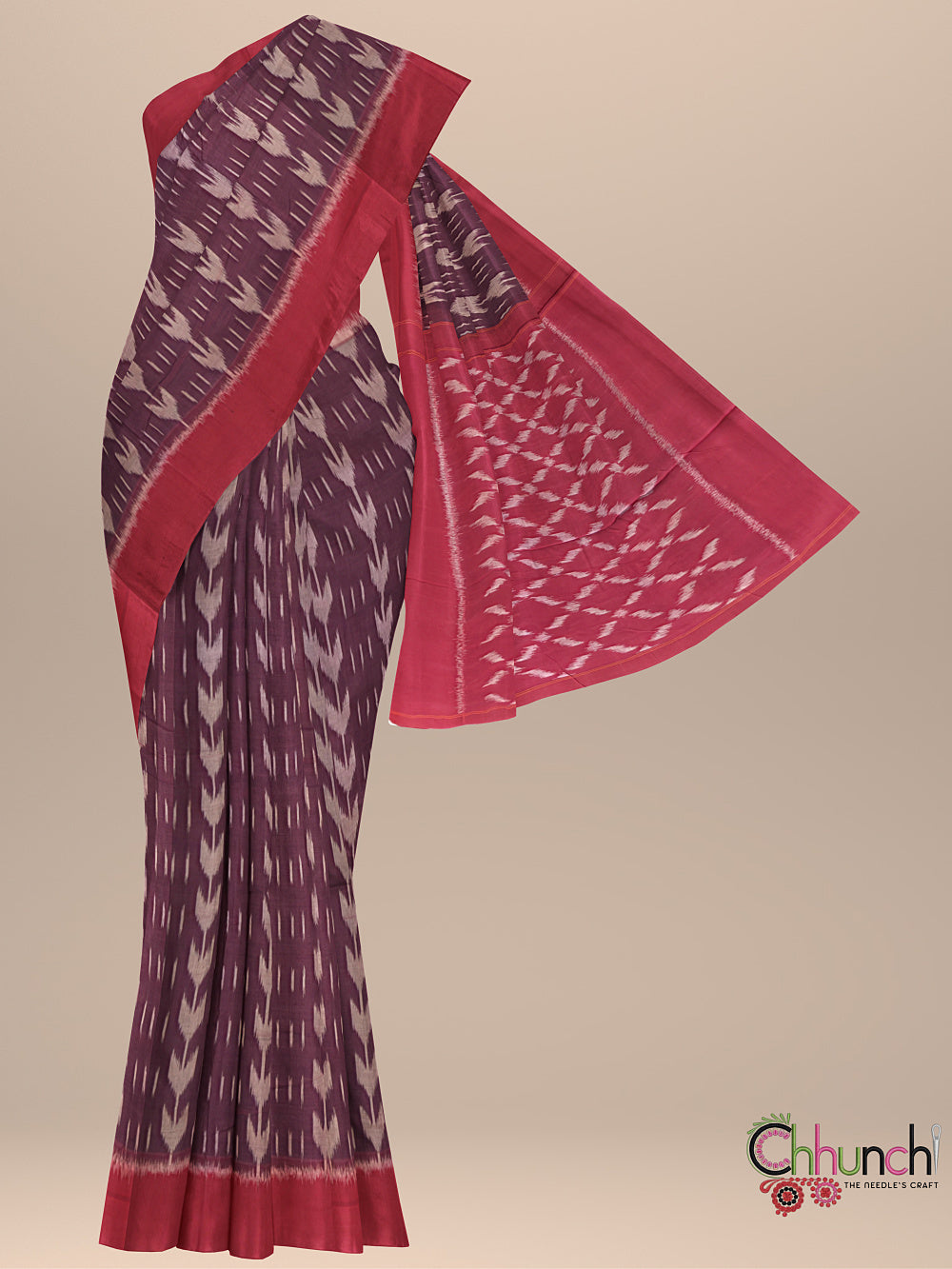 Maroon Pochampally Mercerised Cotton Handloom Saree in Ikkat Pattern