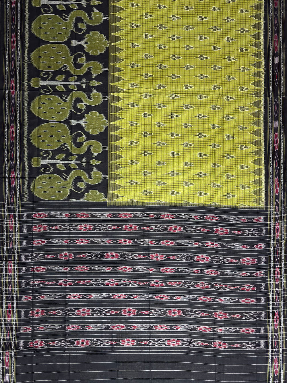 Moss Green and Black Nuapatna Handloom Cotton Saree