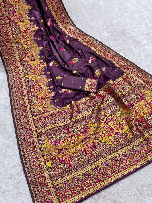 Sumptuous Purple Pashmina Silk Saree With Intricate Blouse Piece
