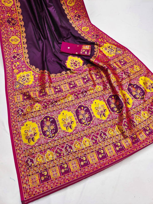 Energetic Purple Pashmina Silk Saree With Demure Blouse Piece