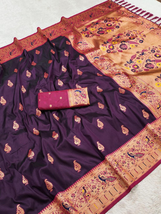 Ebullience Purple Paithani Silk Saree With Pleasurable Blouse Piece