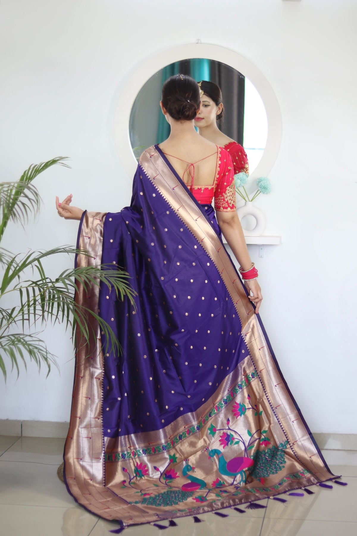 Deserving Navy Blue Paithani Silk Saree With Appealing Blouse Piece