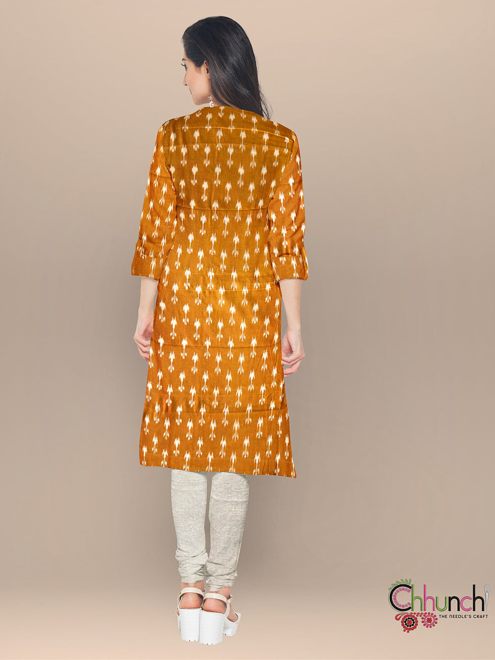 Mustard Yellow and Beige Ikkat Handloom Cotton Dress Material