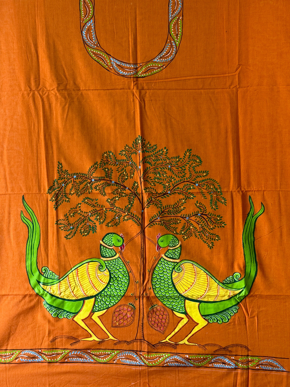 Mustard Yellow and Black Hand Painted Pattachitra Dress Material with Patchwork Dupatta