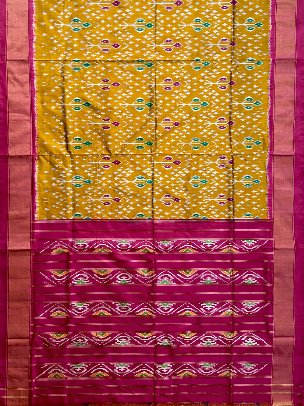 Mustard Yellow and Pink Pochampally Pure Silk Handloom Saree