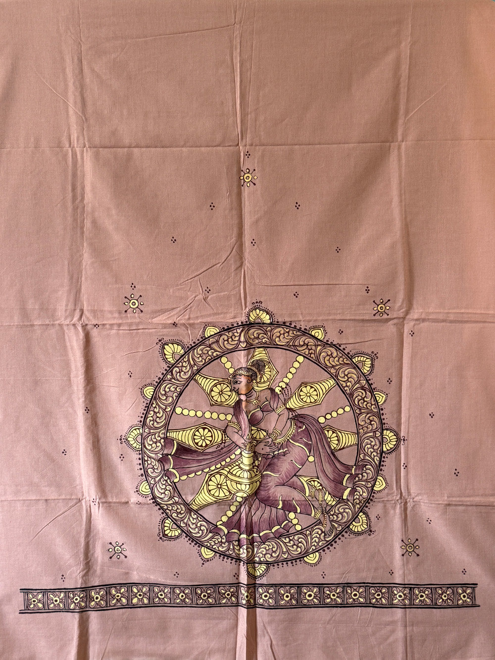 Peach Cream and Maroon Nartaki Theme Hand Painted Pattachitra Dress Material