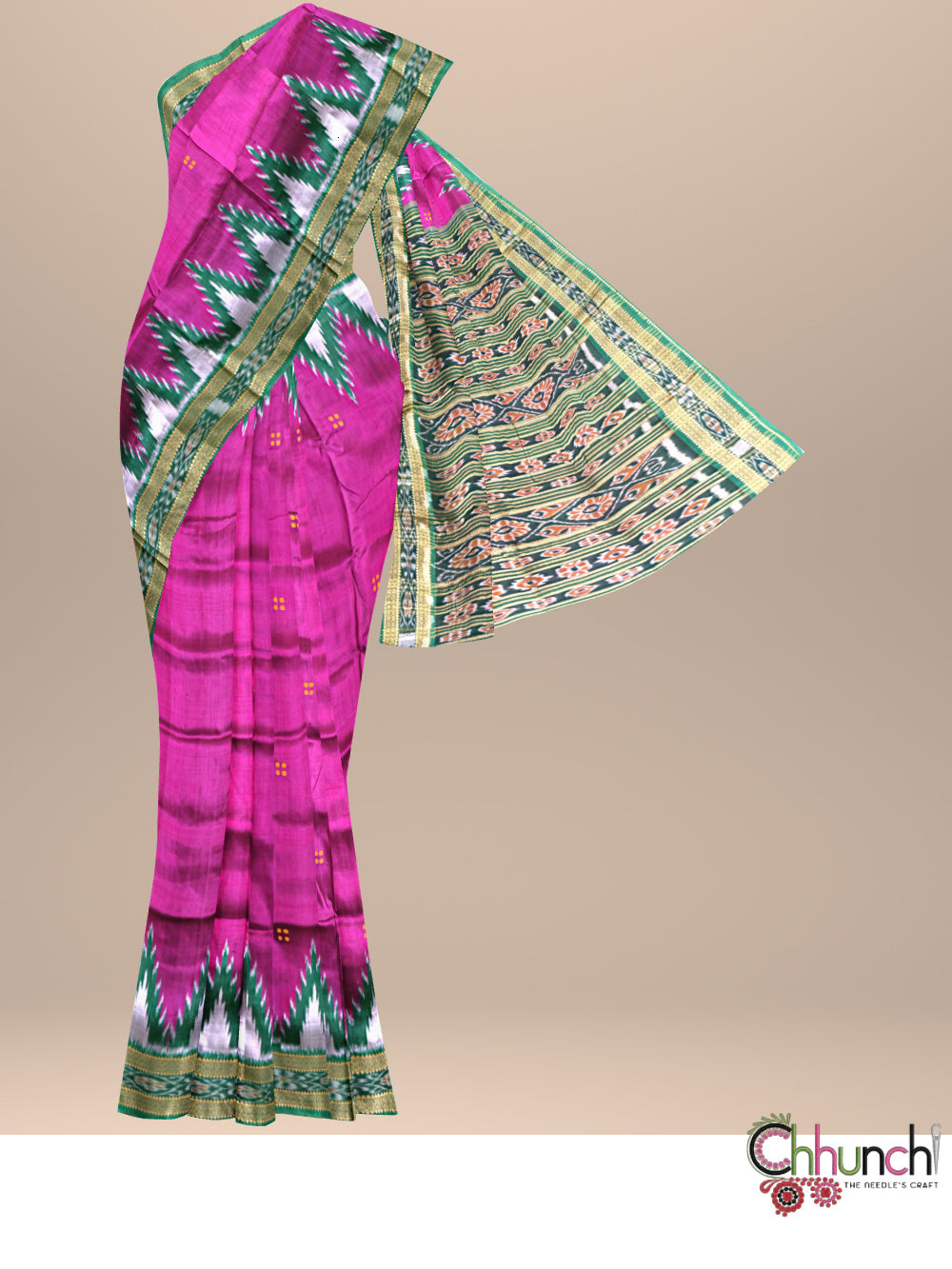 Pink and Green Pure Silk Handloom Khandua Patta Saree