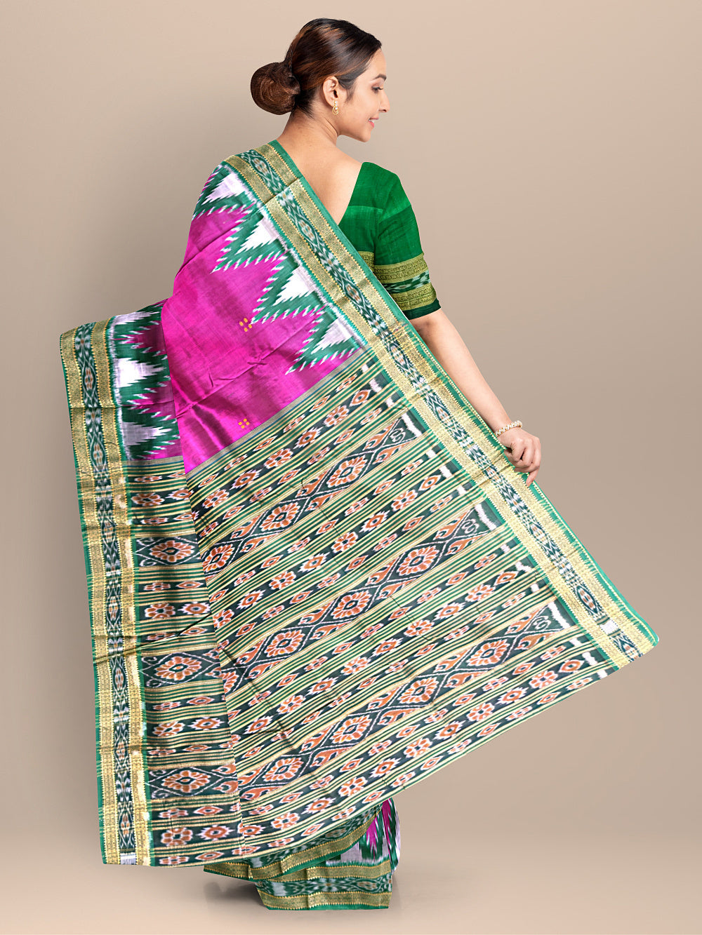 Pink and Green Pure Silk Handloom Khandua Patta Saree