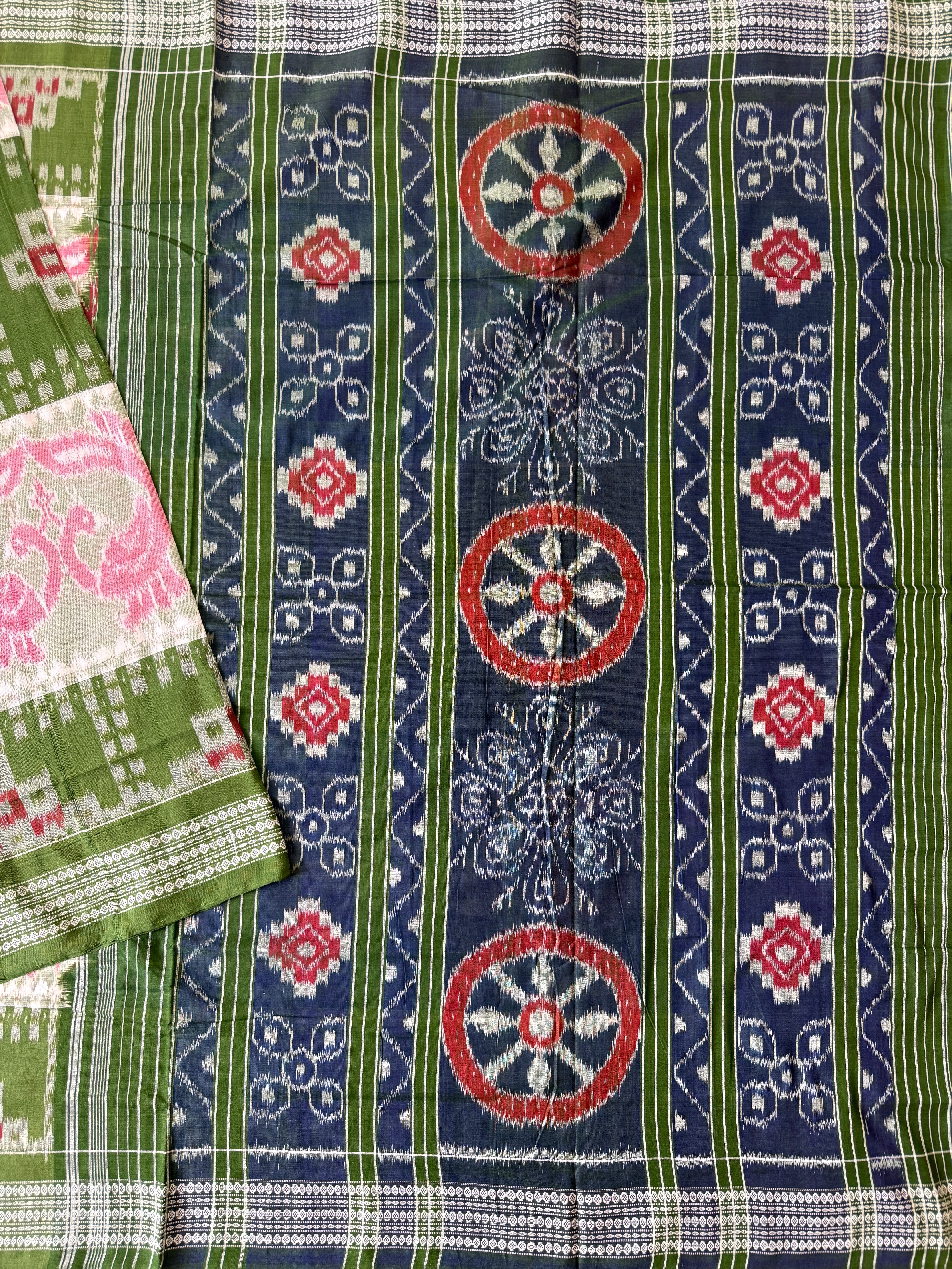 Pink, Green and Blue Handloom Cotton Sambalpuri Saree