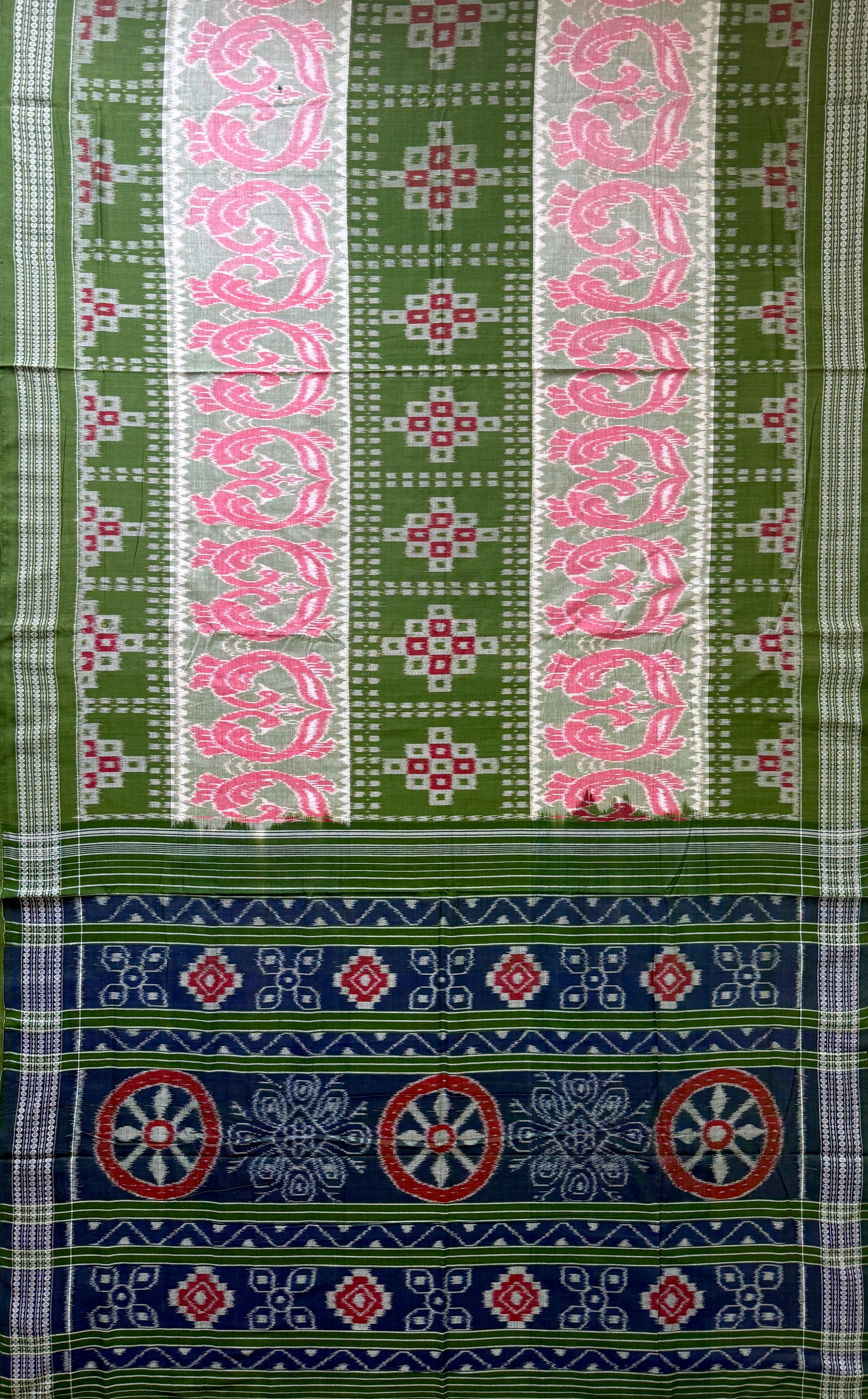 Pink, Green and Blue Handloom Cotton Sambalpuri Saree