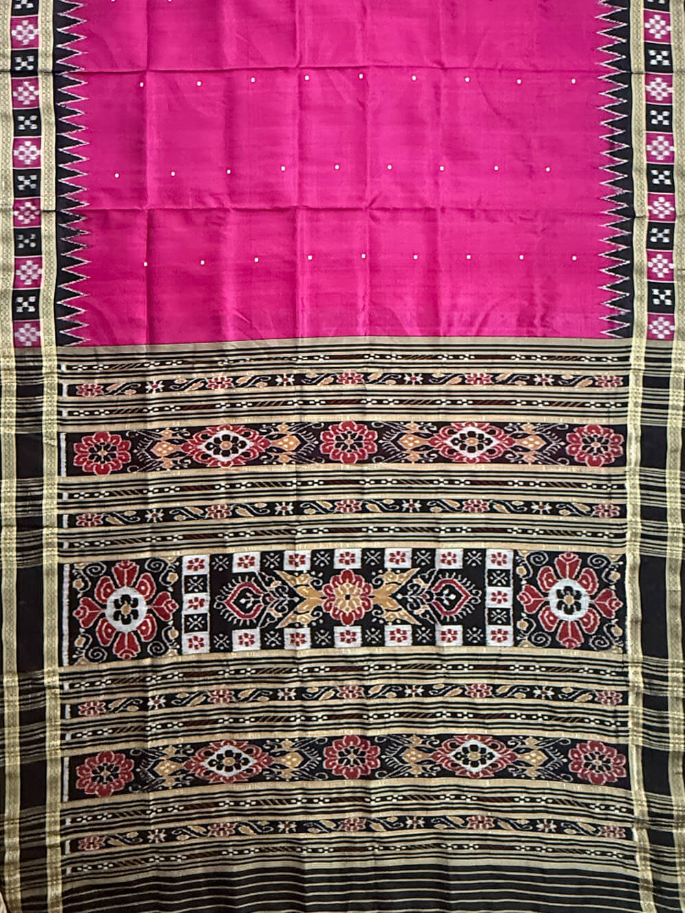 Pink and Black Pure Silk Handloom Khandua Patta Saree With Pasapalli Border