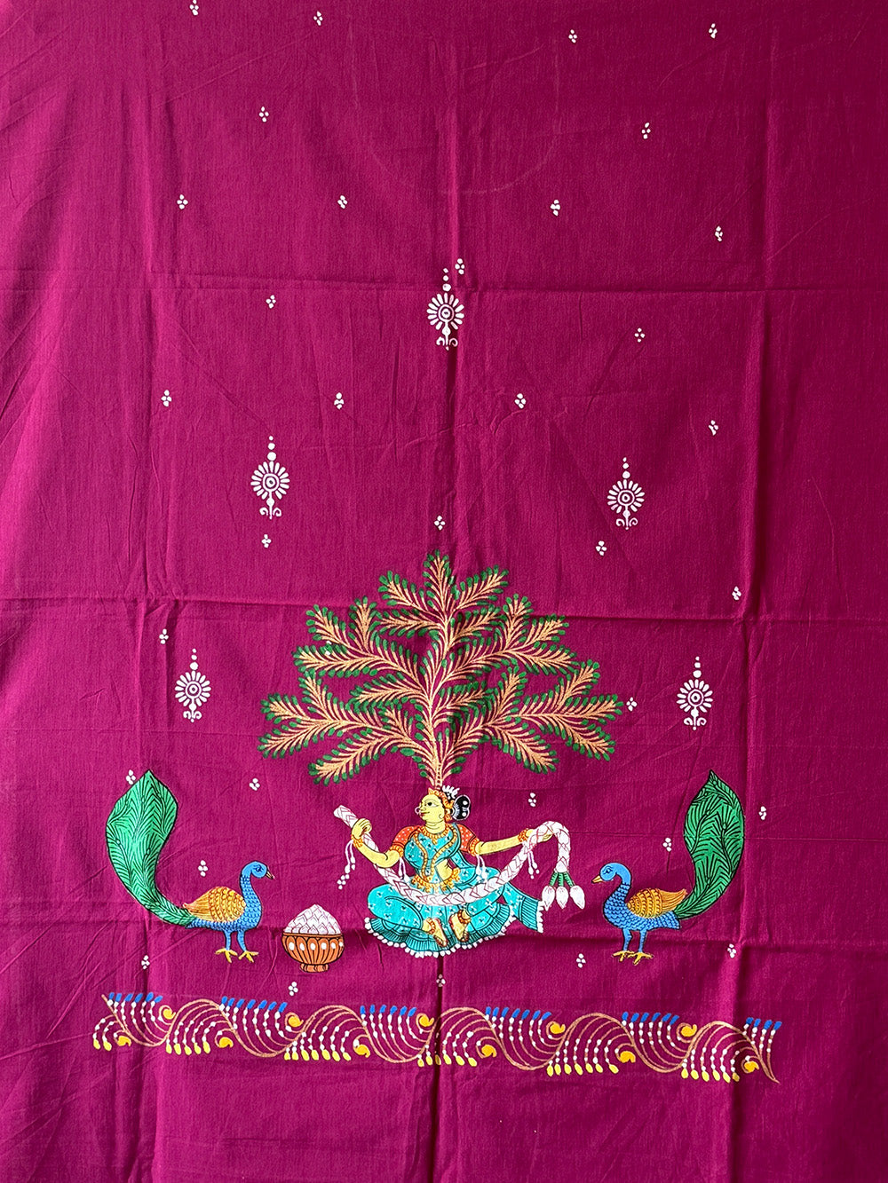 Pink and Blue Hand Painted Pattachitra Dress Material