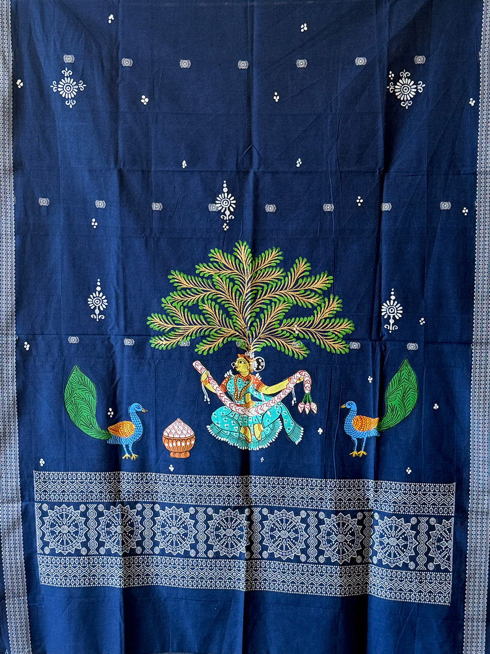 Pink and Blue Hand Painted Pattachitra Dress Material