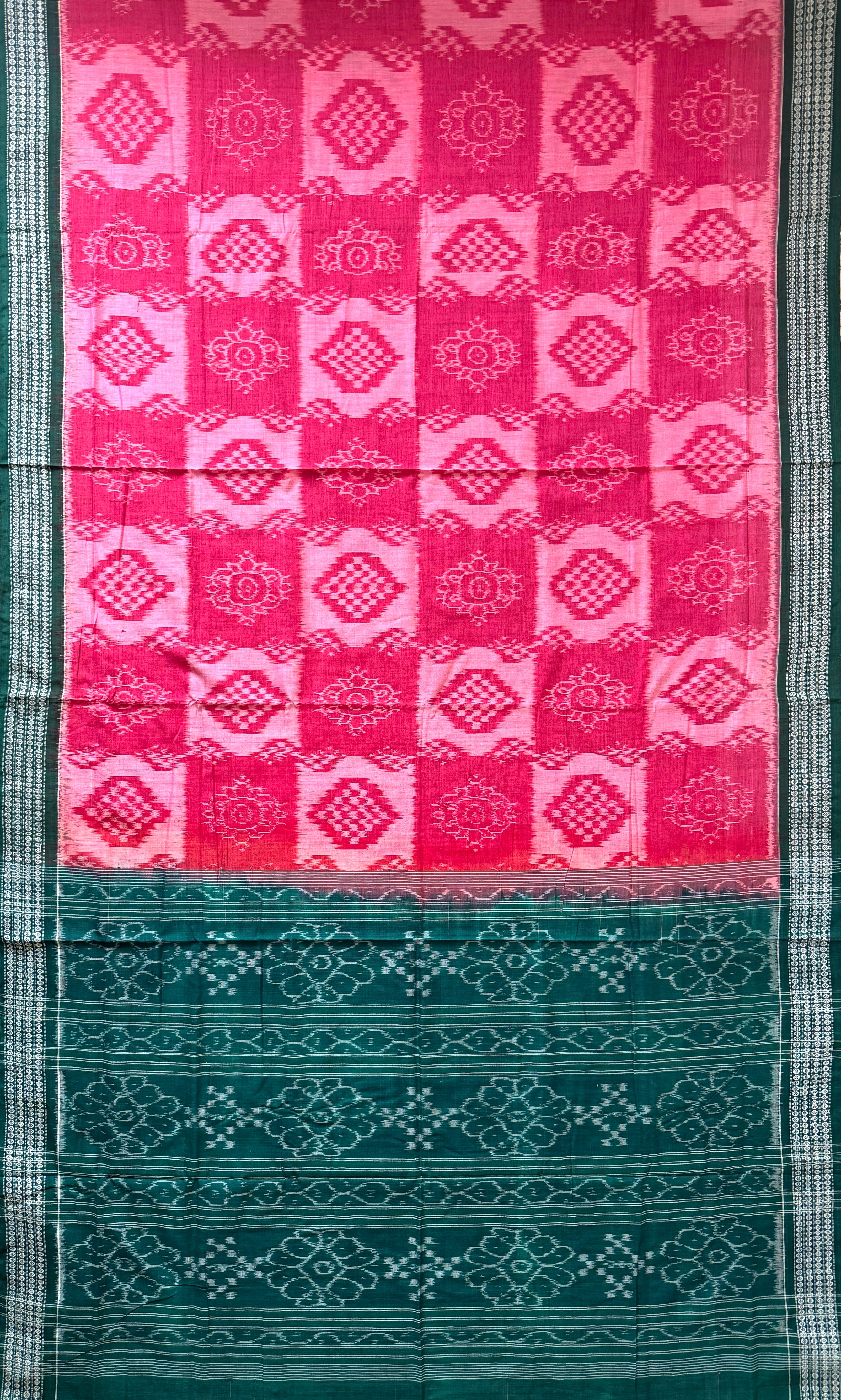 Pink and Green Handloom Cotton Sambalpuri Saree