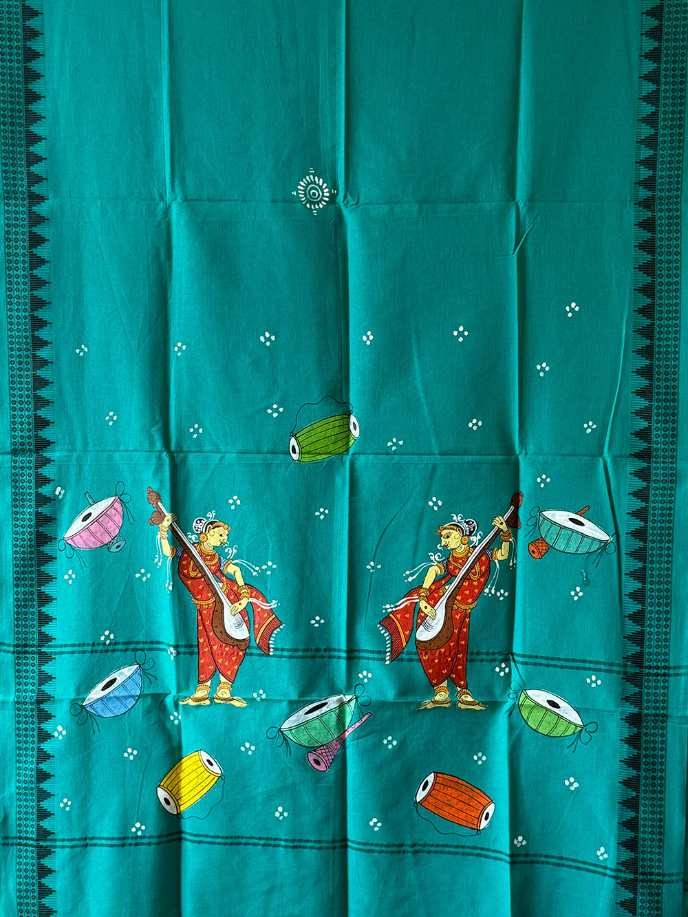 Pink and Teal Hand Painted Pattachitra Dress Material