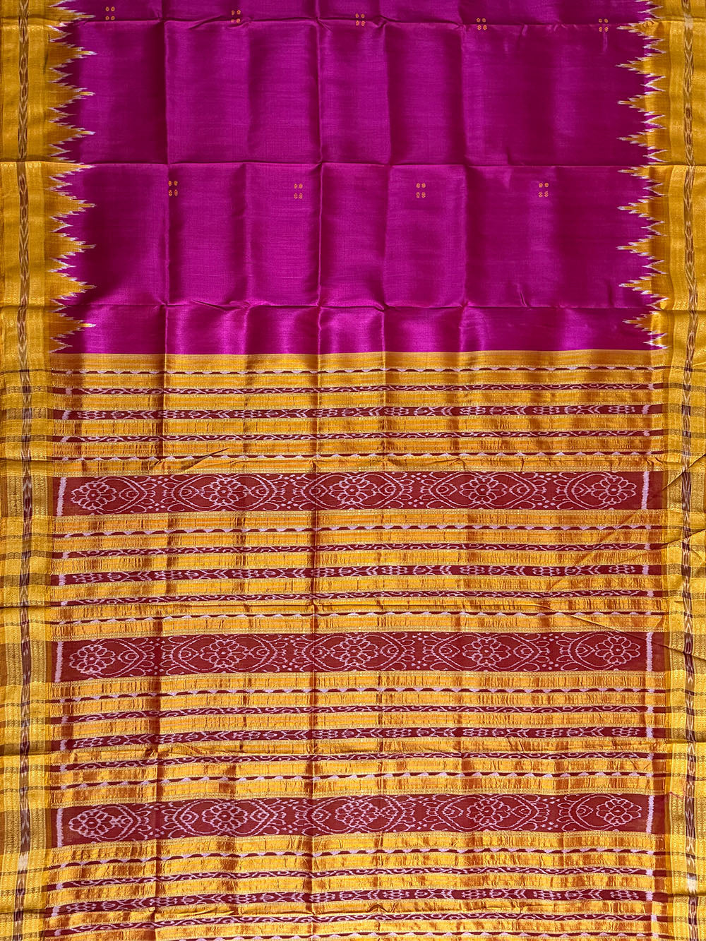 Pink and Yellow Pure Silk Handloom Khandua Patta Saree