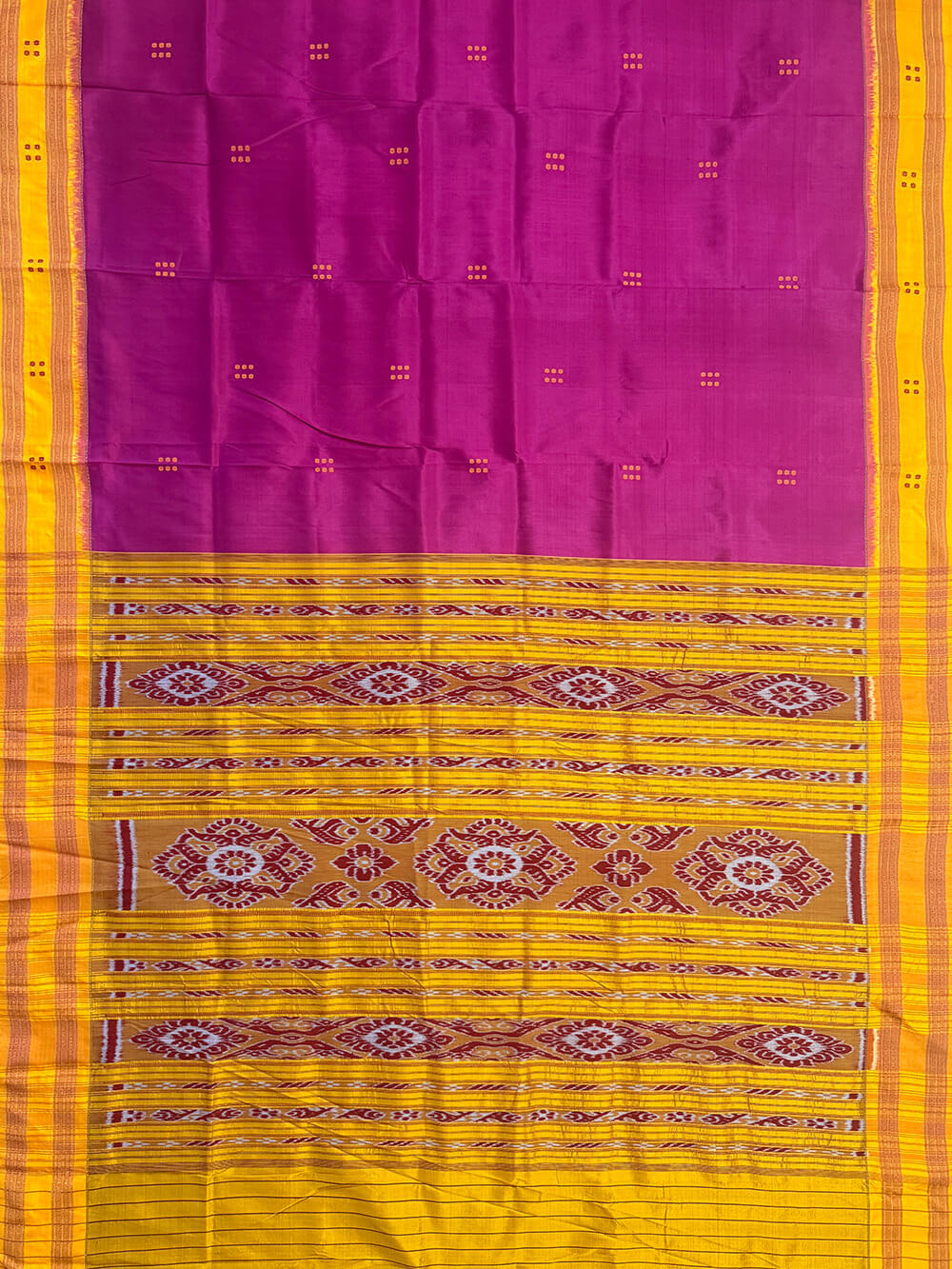 Pink and Yellow Pure Silk Handloom Khandua Patta Saree with Butti Motifs