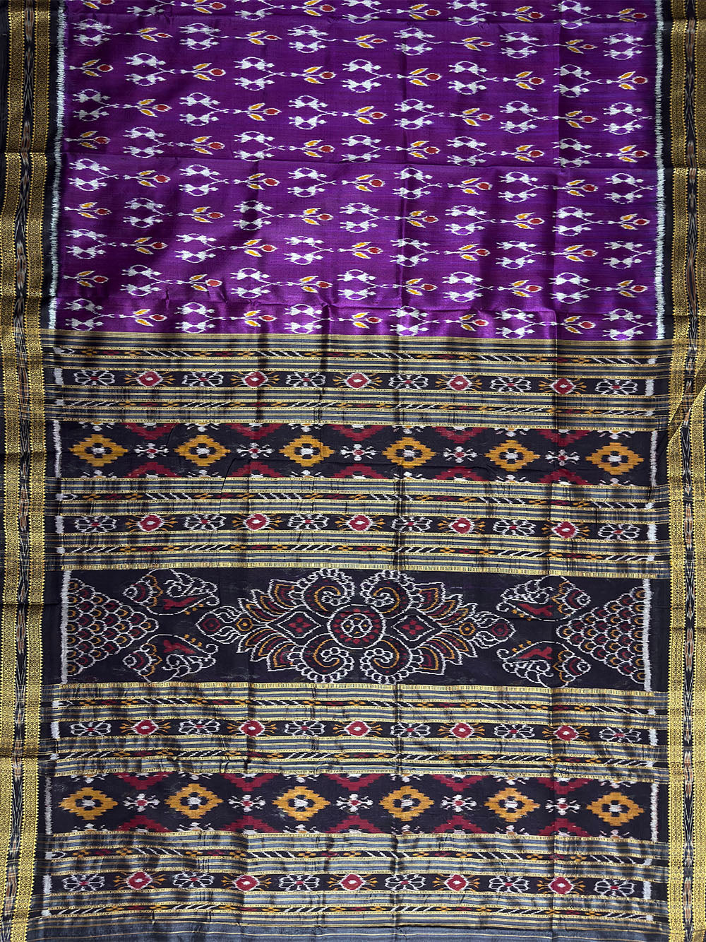 Purple and Black Pure Silk Handloom Khandua Patta Saree