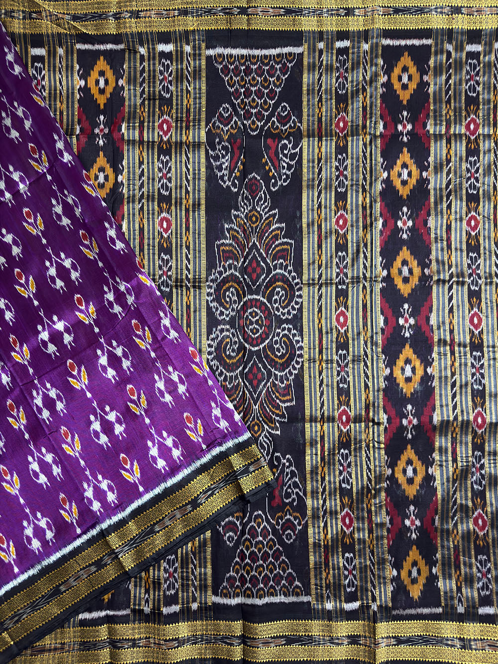 Purple and Black Pure Silk Handloom Khandua Patta Saree