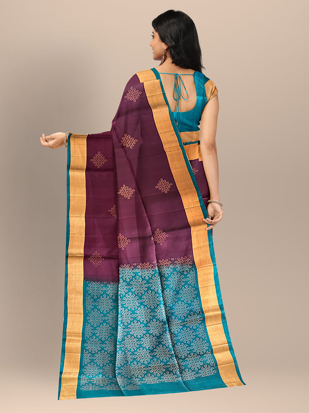 Purple and Teal Pure Soft Silk Handloom Saree