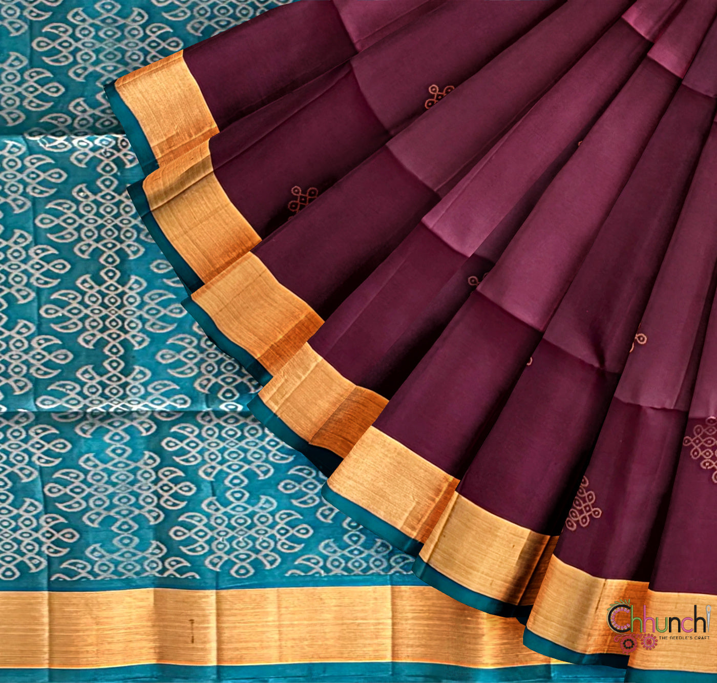 Purple and Teal Pure Soft Silk Handloom Saree