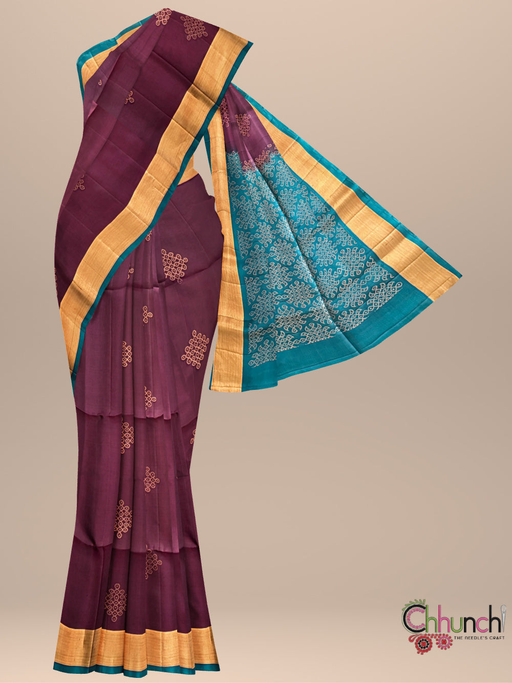 Purple and Teal Pure Soft Silk Handloom Saree
