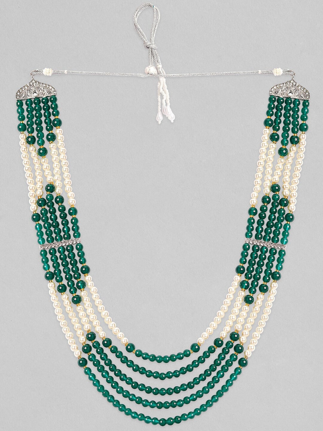 Wentra Mens Green & White Beaded Layered Necklace.