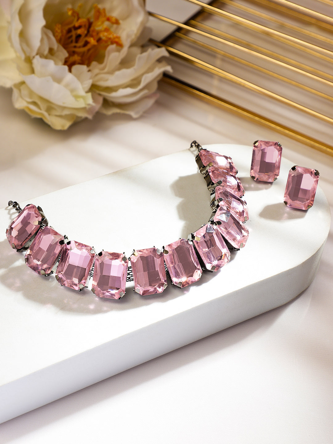 Pink Crystal Necklace Set
