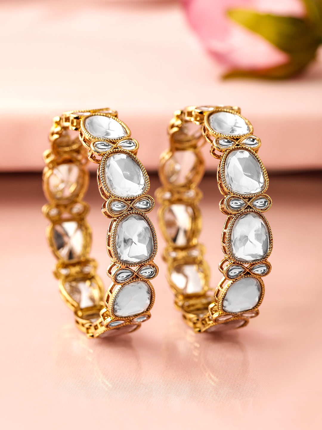 Polki Style White Kundan Bangles