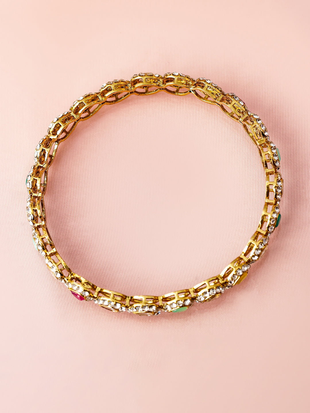 Wentra18K Mehandi Gold-Plated Multicolor Kundan and Cubic Zirconia Studed Bangles