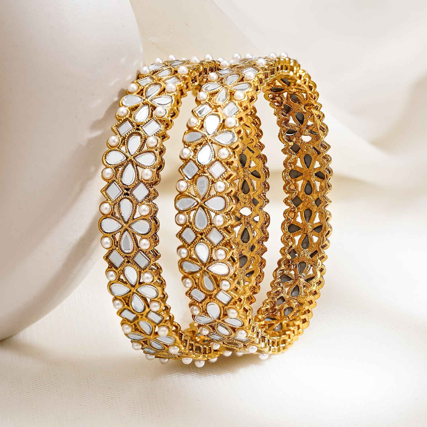 Wentra Set of 2, 18K Gold-Plated Kundan Studded Handcrafted Traditional Bangles